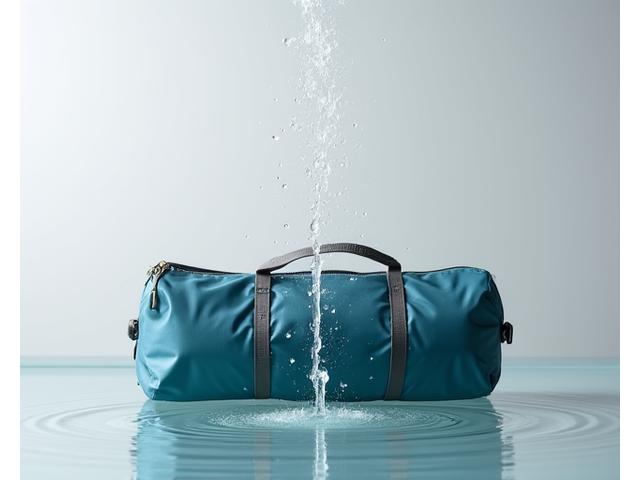 A ZenOutdoors yoga bag undergoing a water resistance test with a gentle spray, symbolizing durability and thorough quality testing.